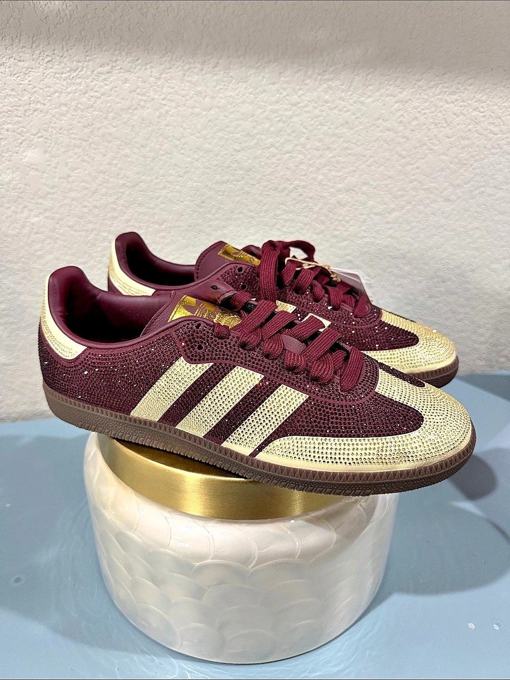 adidas Samba OG W Sequined Sneakers in Burgundy & Gold US 8 NWT
